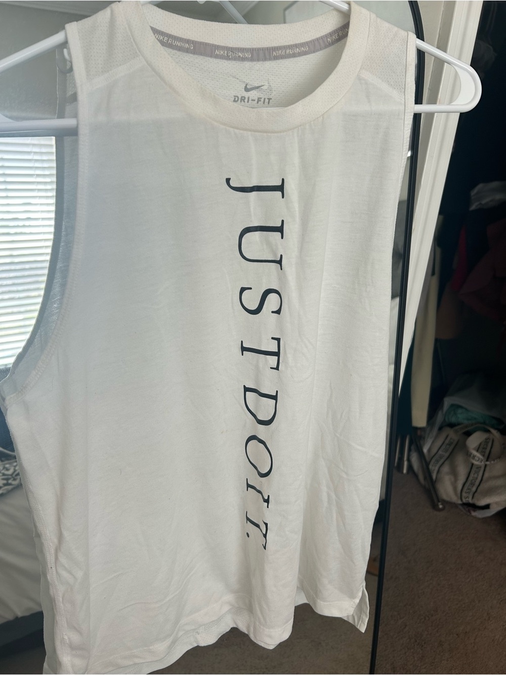 Nike White Dri-FIT Vertical "JUST DO IT." Muscle Tank